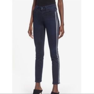 PAIGE Transcend Vintage Hoxton High Waist Ankle Peg Jeans Indigo Metallic Stripe